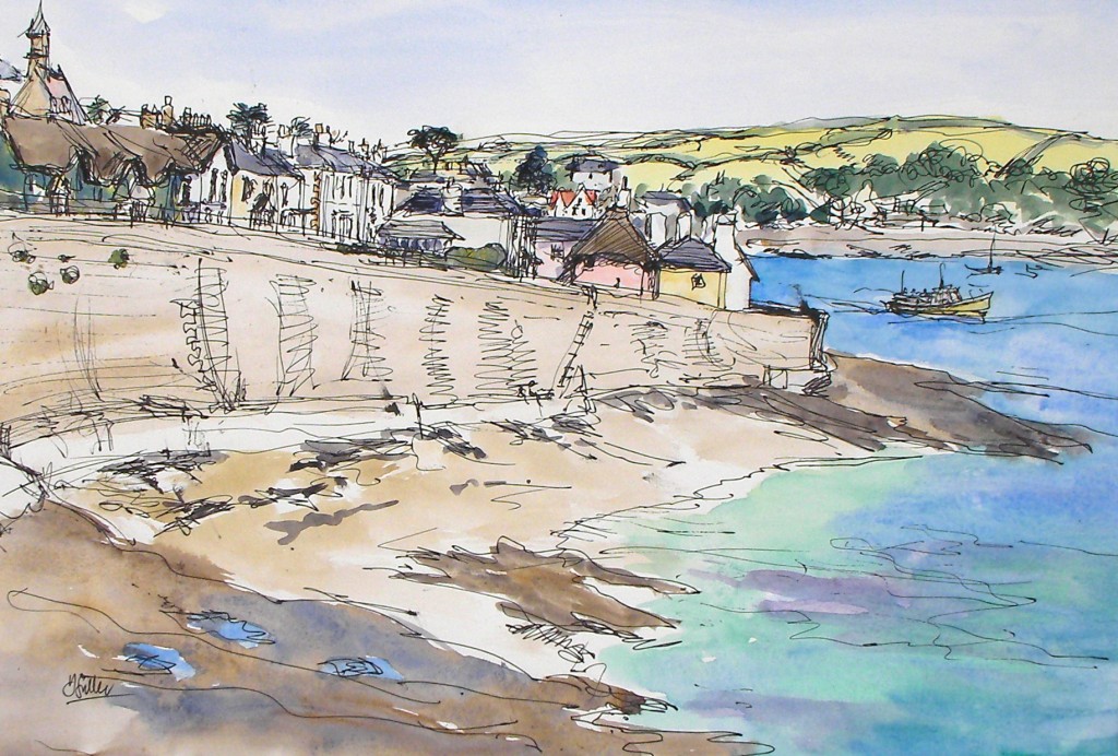 Overlooking St Mawes - pen and wash