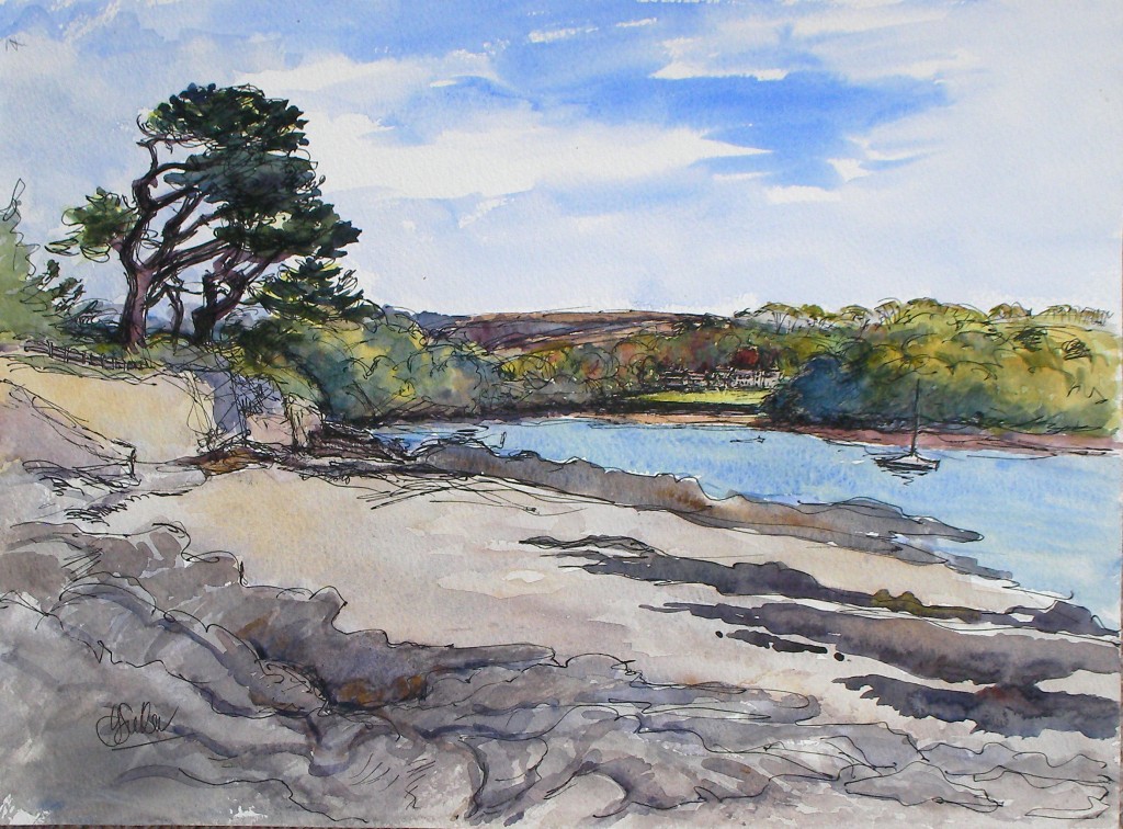 Place from Polvarth Point St Mawes pen and wash 11" x 15" 